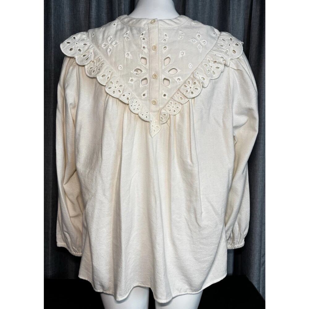 Madewell Embroidered Eyelet Ruffle Flannel Back Button Prairie Top Tunic X-LARGE - Picture 6 of 16